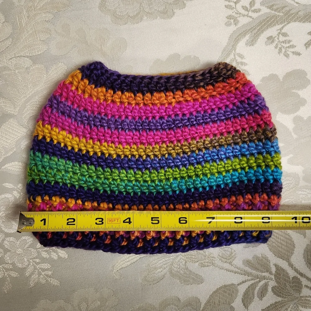 Handmade Crochet Messy Bun Beanie Hat for Ponytail